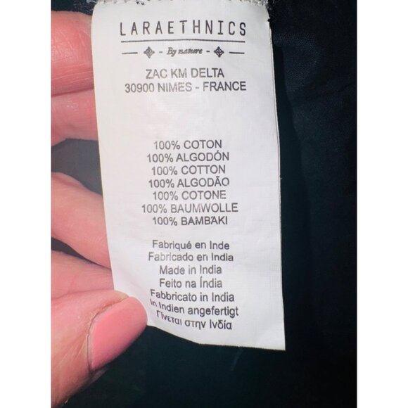 Bohemian Chic Laraethnics Black Cotton Tassel Crochet Top Blouse S/M Sustainable - Picture 8 of 13